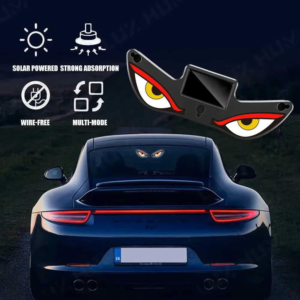 Solar Powered Car Window LED Light Vibration Activated Auto On/Off Devil's Eye Solar Charging Type-C Rechargeable Warning Light
