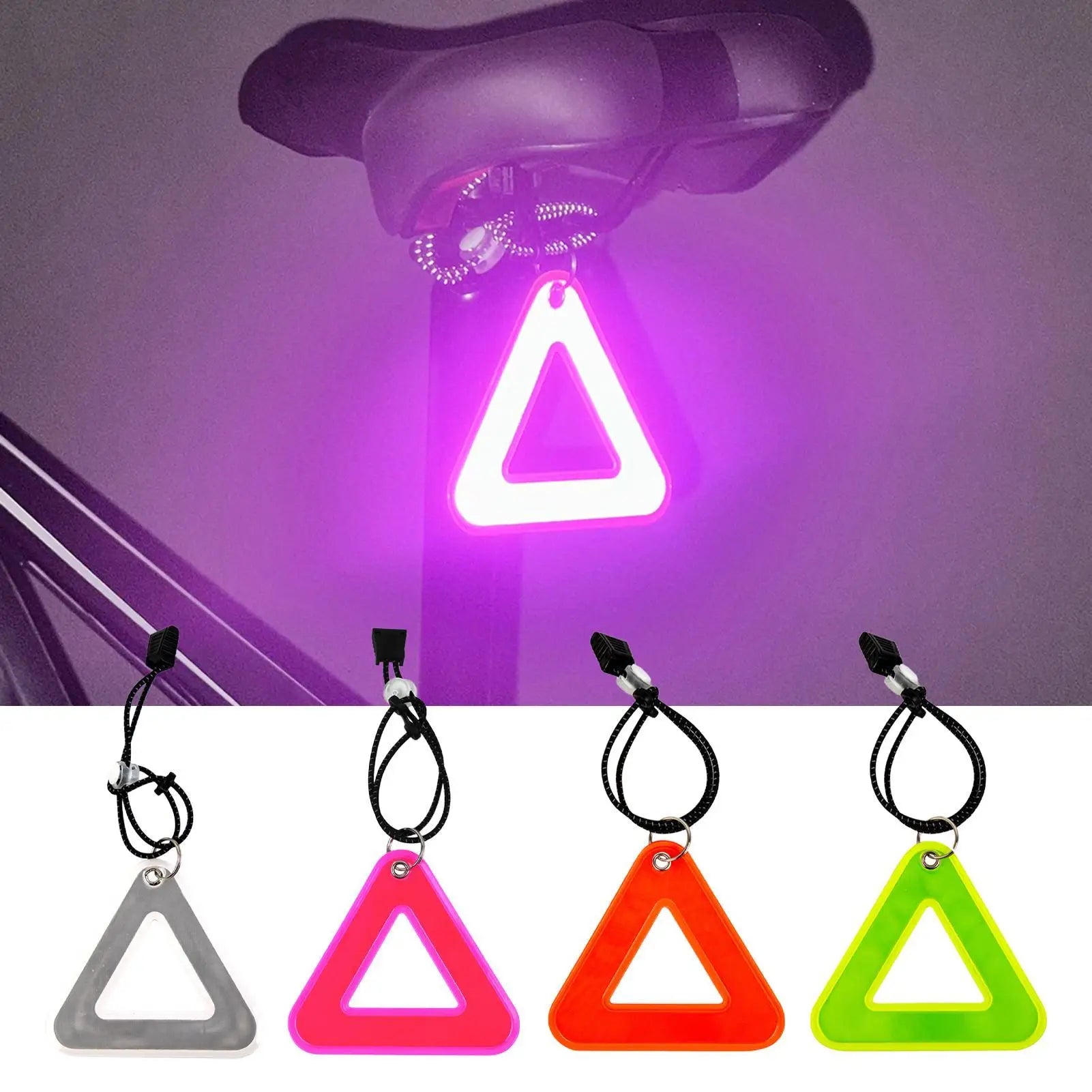 1PC Reflective Signs Triangle Signs Safety Warning For Bicycle Hanging Tag W Elastic Cord Bike Night Visible Riding Safety उप चित्र