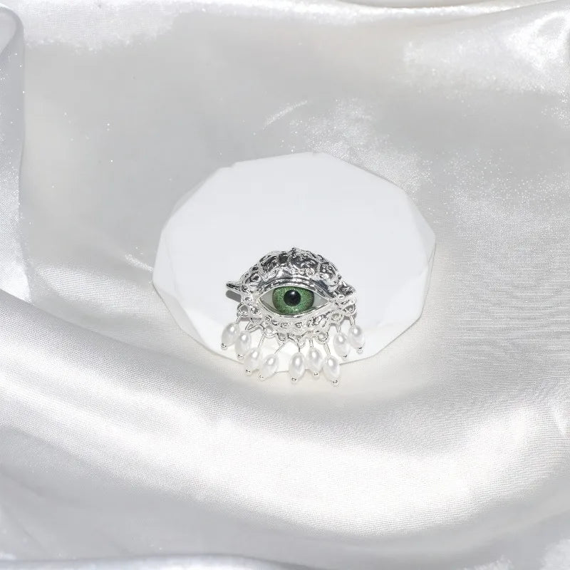 Vintage Devil's Eye Ring Tassels Delicate Glaze Ring Niche Exaggerated Trendy Opening Finger Ring Aesthetic Valentine's Day Gift