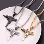 Punk Uzi Pistol Machine Gun Necklace Pendant - Fashion Hip Hop Jewelry for Men Handsome Personality Accessory