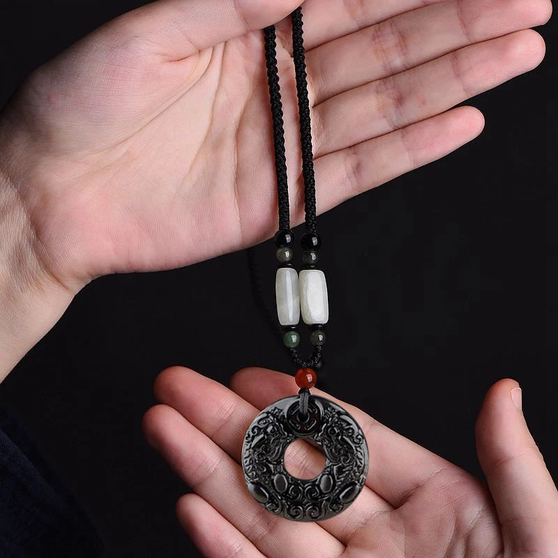 Exquisite Double-sided Carved Jade Safety Buckle Brave Troops Keyring Wealth Transfer Handcrafted Retro Carved Pendant Necklace