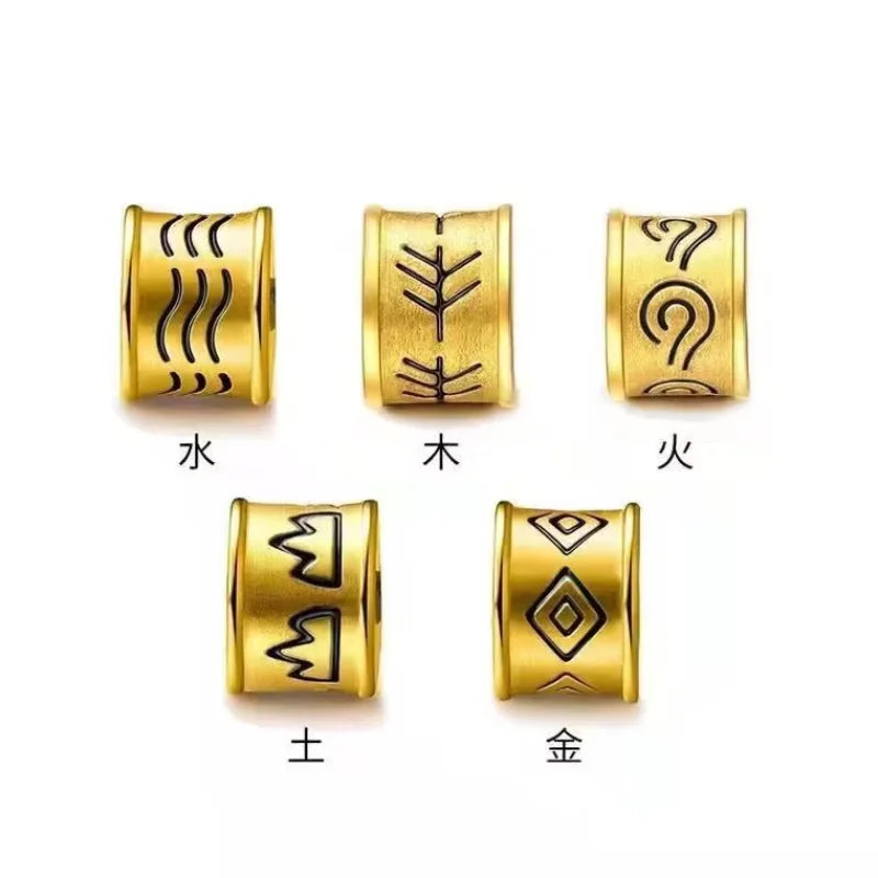 Gold‑Tone & Black‑Tone Beaded Bracelet, Traditional Five‑Element Pattern Fashion Bead Jewellery