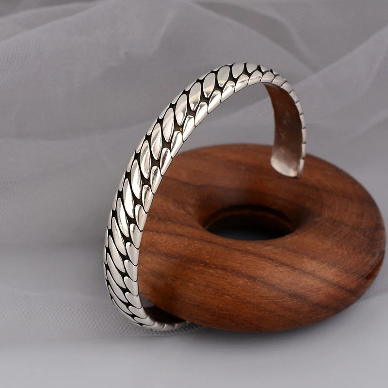 ANENJERY Thai Silver Color Tire Pattern Bracelet Bangles For Women Men Retro Hip Hop Korean Jewelry