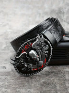 HERSHINE Men's Vintage Embossed Leather Belt (1 Piece), Skull Ghost Buckle, Y2K Gothic Punk Rock Hip Hop Accessory，spring，summer