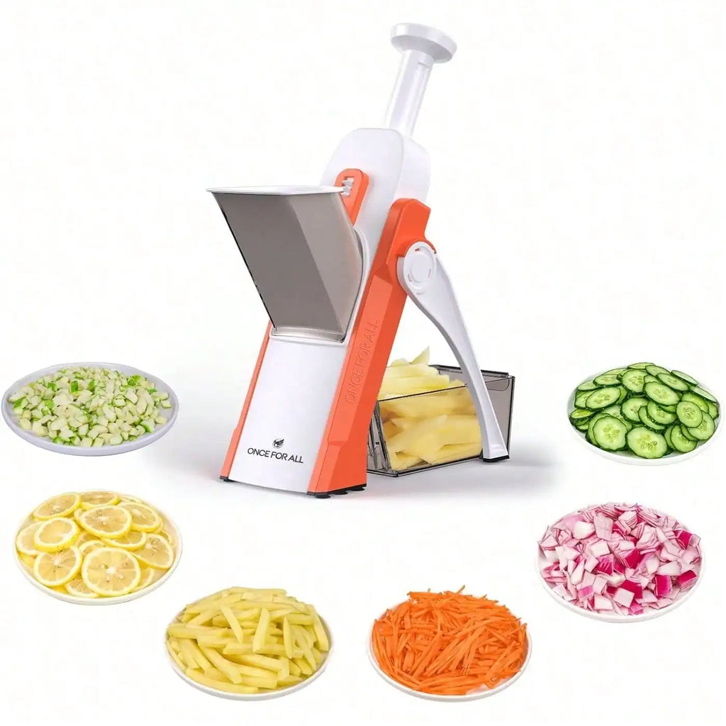 Safe Mandoline Slicer 5 in 1 Vegetable Chopper Food Potato Cutter, Strips Julienne Dicer Adjustable Thickness 0.1-8 mm Kitchen Chopping Artifact Fast Meal Prep