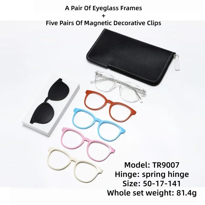 JAEVAR New Retro Floral Cat Eye Magnetic Suction Set Glasses Frame With Five Pairs Of Flat Light Glasses Frame 9001-9007