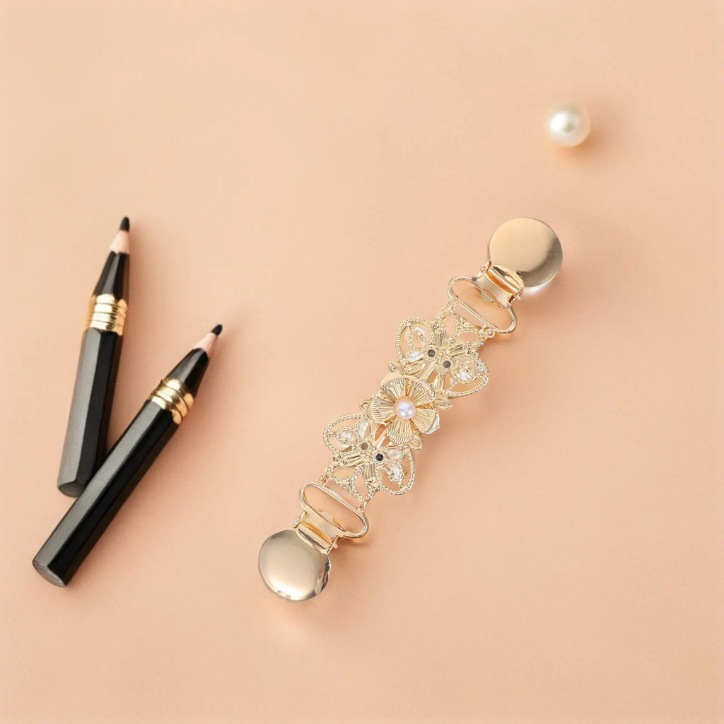 3pcs Pearl Chain Alloy Faux Pearl Back Cinch Clips For Sweater Shawl Dress Scarf Cardigan Brooch Accessories Women Elegant