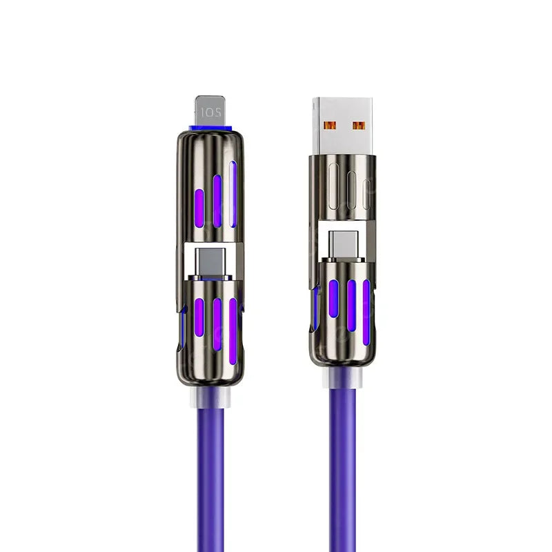 USB、Type C, lightning-Max 240W Fast Charging and Data Sync MFISH 4-in-1 Multi-Function USB Charging Cable for 16/15, iPad