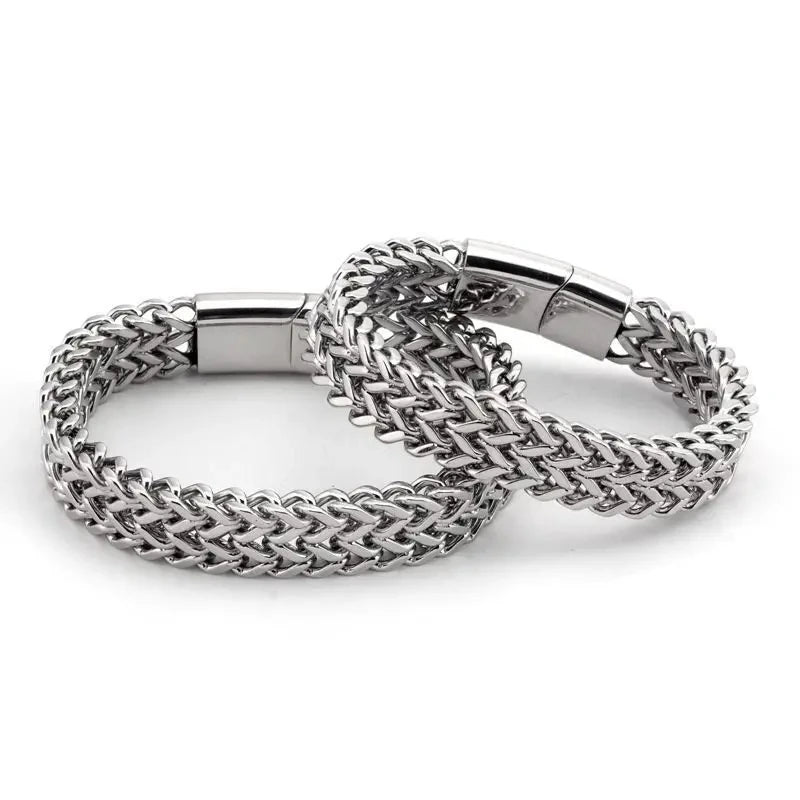 Stainless Steel Braided Double Row Metal Bracelet with Magnetic Clasp Men's Personalized Hip Hop Rock Party Punk Jewelry