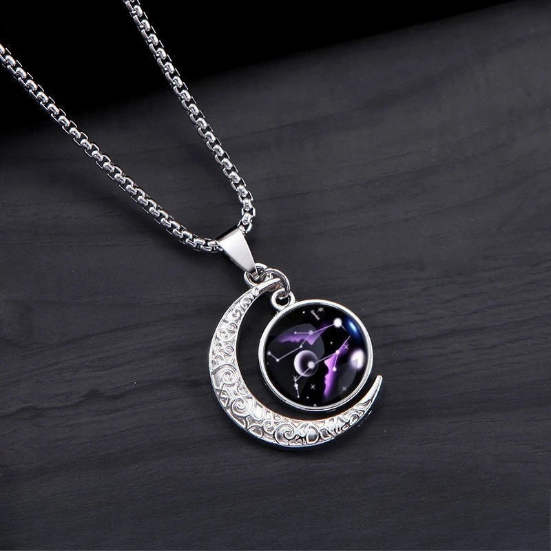 New Zodiac Sign Necklaces for Men Women Trendy Luminous Pendant Necklaces Cool Unique Couple Hip-hop Necklaces Stainless Steel