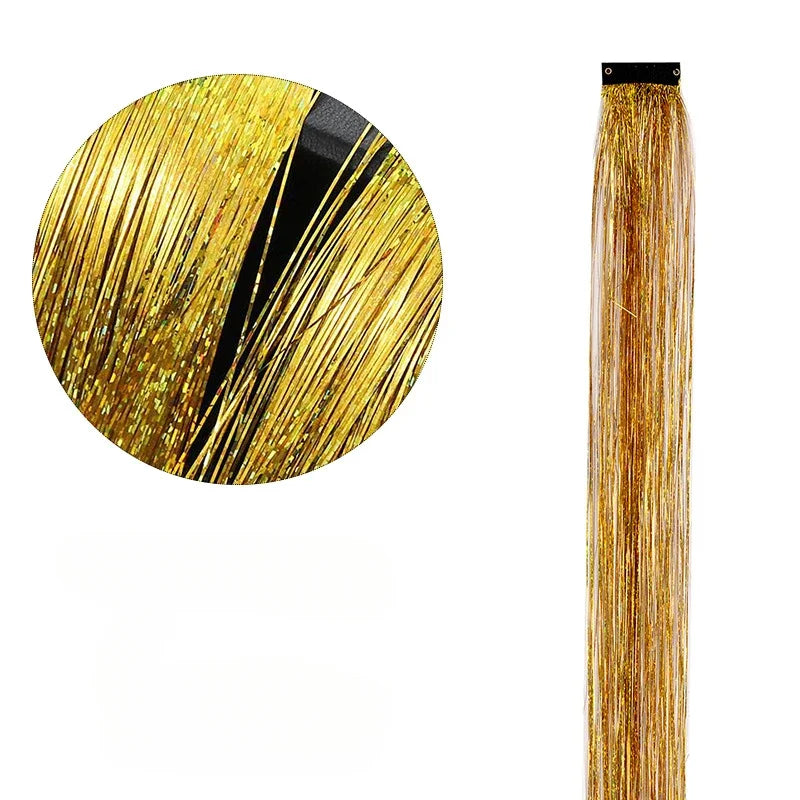 93cm Glitter Hair Tinsel Extension with BB Clips Laser Gold Silver Tinsel Hair Braided Girls Headwear Braiding Hair Decor Tools