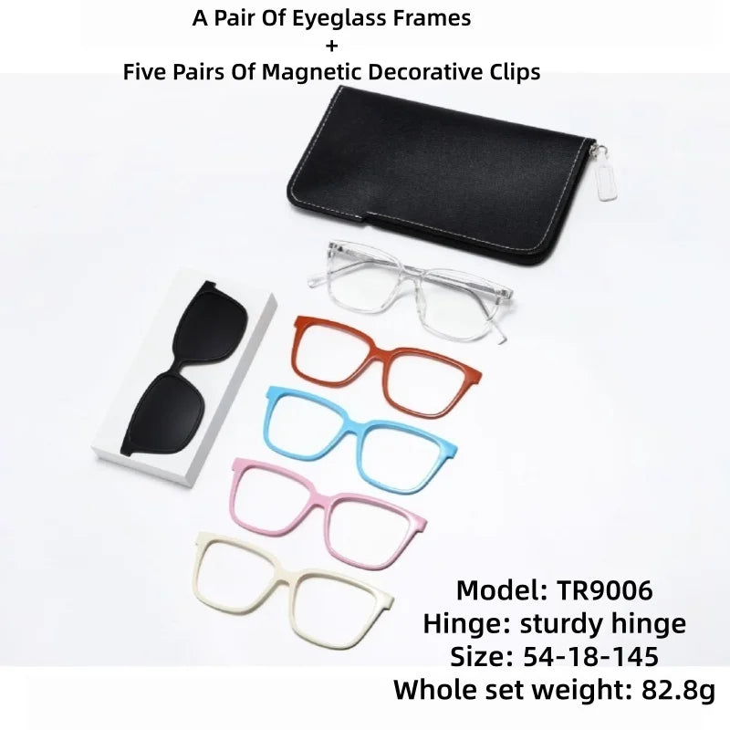 JAEVAR New Retro Floral Cat Eye Magnetic Suction Set Glasses Frame With Five Pairs Of Flat Light Glasses Frame 9001-9007