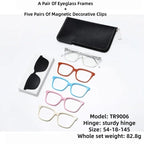 JAEVAR New Retro Floral Cat Eye Magnetic Suction Set Glasses Frame With Five Pairs Of Flat Light Glasses Frame 9001-9007