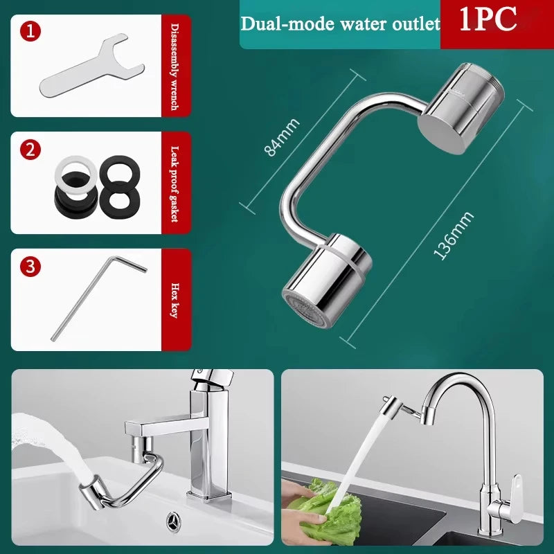 1PC 1080 Swivel Stainless Steel Kitchen Faucet Extender Universal Splashproof Dual Mode Bathroom Sink Accessories with Adapter
