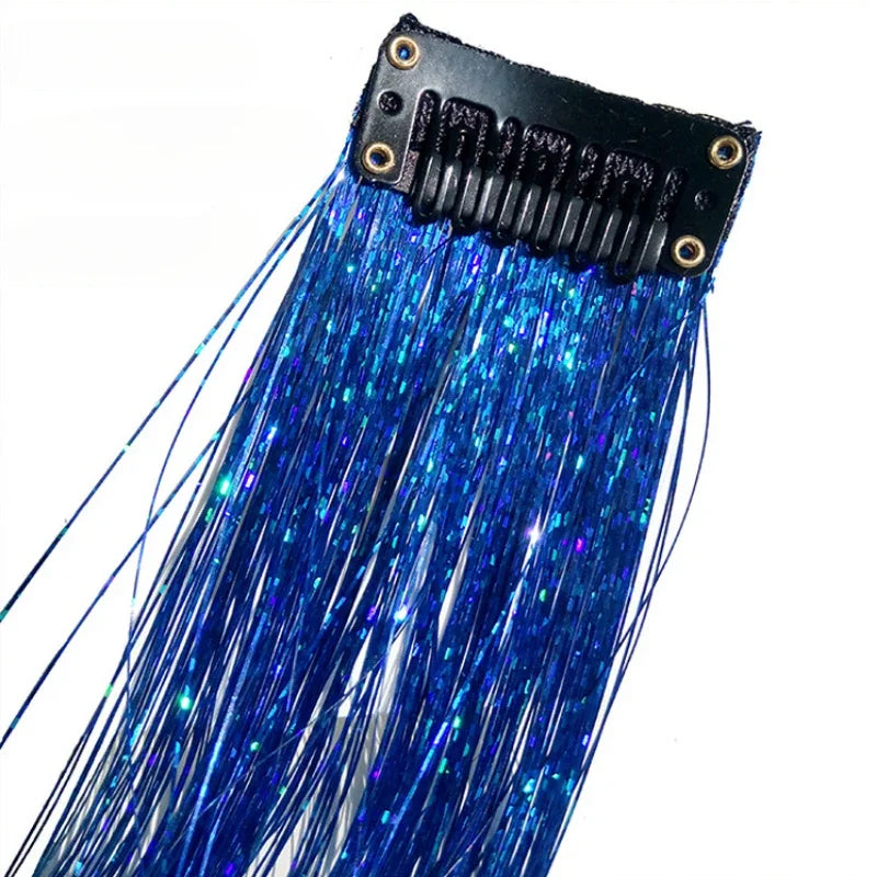 93cm Glitter Hair Tinsel Extension with BB Clips Laser Gold Silver Tinsel Hair Braided Girls Headwear Braiding Hair Decor Tools