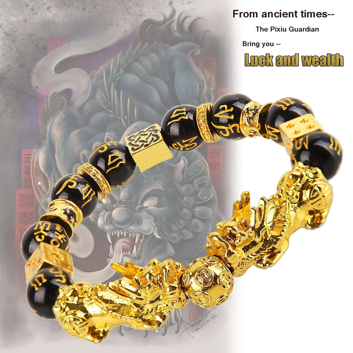 Pixiu Guardian Bracelet Bring Luck Wealth Beads Strand Bracelets Chinese Fengshui Wristband Unisex Lucky Wealthy Men Women मुख्य तस्बिर