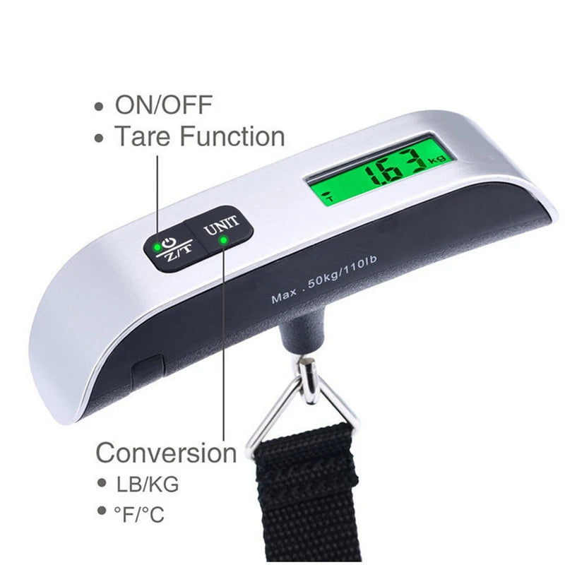 Digital LCD Display 110lb/50kg Electronic Luggage Hanging Suitcase Travel Weighs Baggage Bag Weight Balance Portable Scale Tool 副图