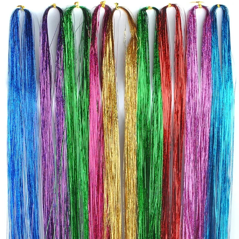 93cm Glitter Hair Tinsel Extension with BB Clips Laser Gold Silver Tinsel Hair Braided Girls Headwear Braiding Hair Decor Tools