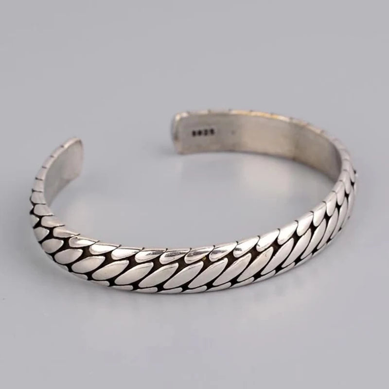 ANENJERY Thai Silver Color Tire Pattern Bracelet Bangles For Women Men Retro Hip Hop Korean Jewelry मुख्य तस्बिर