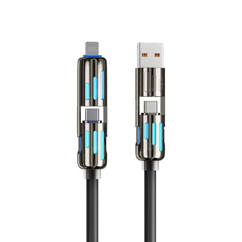 USB、Type C, lightning-Max 240W Fast Charging and Data Sync MFISH 4-in-1 Multi-Function USB Charging Cable for 16/15, iPad