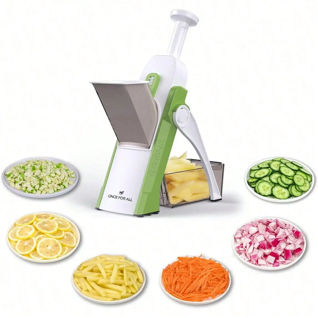 Safe Mandoline Slicer 5 in 1 Vegetable Chopper Food Potato Cutter, Strips Julienne Dicer Adjustable Thickness 0.1-8 mm Kitchen Chopping Artifact Fast Meal Prep