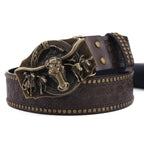 Vintage Western Cowboy Men's PU Leather Belt Luxury Design Trendy Brand Ox Head Waistband Jeans Pants Belt