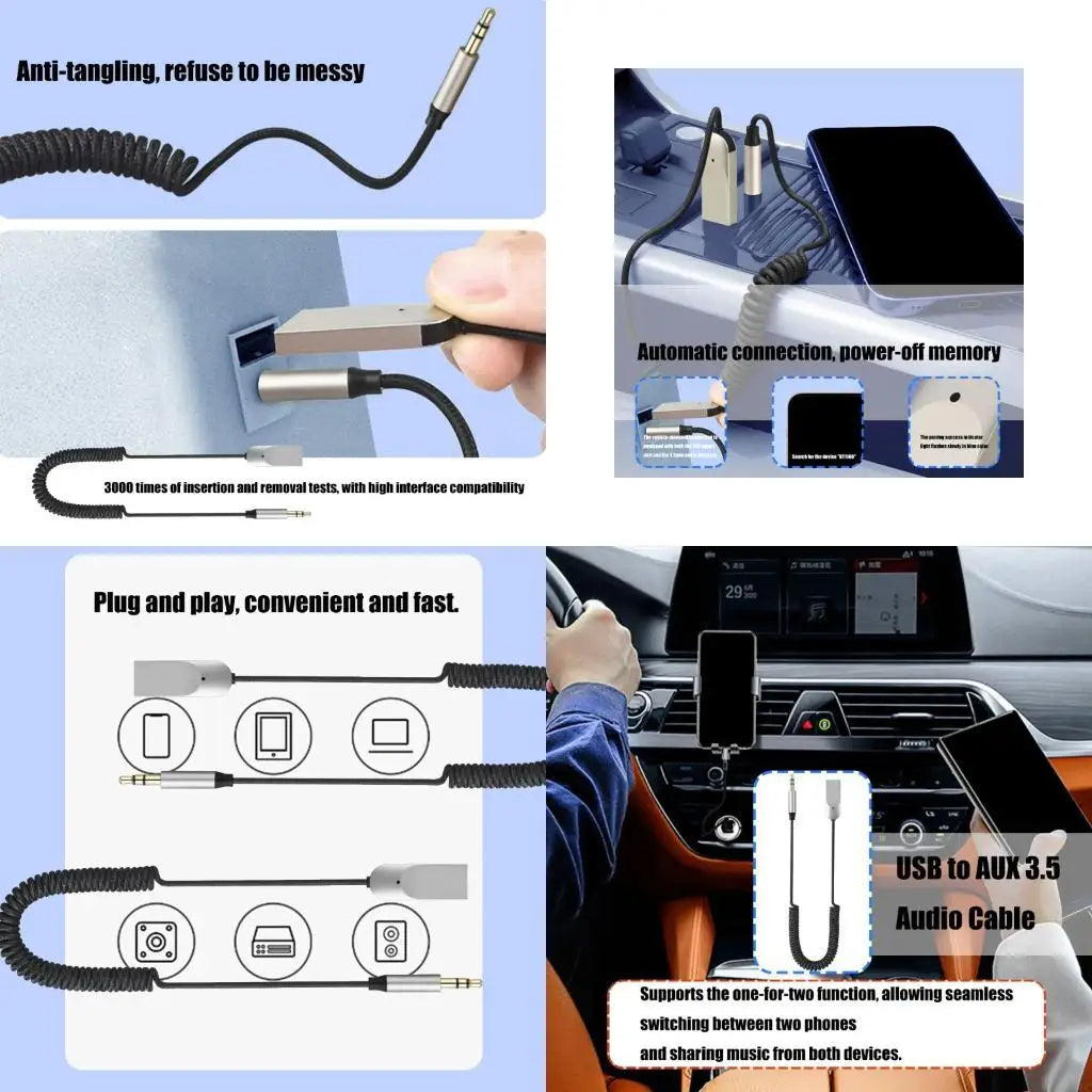 Wireless Car Sound Receiver 3.5mm AUXs Connectors Calling USB Charging Port 896C
