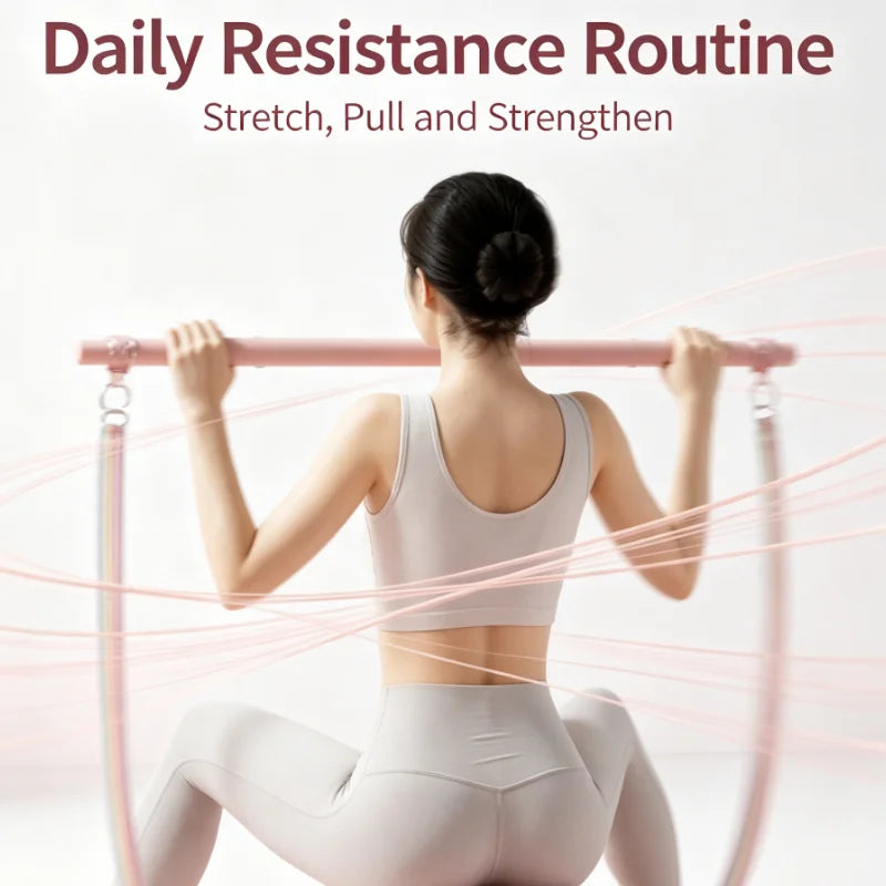 Multifunctional Pilates Bar Kit with Resistance Bands, Portable Home Gym Tool for Back Shaping, Squat & Glute Workout