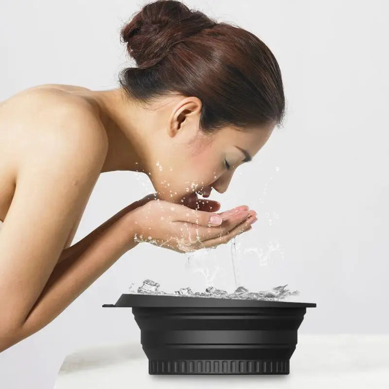 Face Ice Bath Bowl Camping Wash Basin Silicone Reusable Foldable Cooling Washing Basin With Build In Cube Tray For Facial Roller 副图