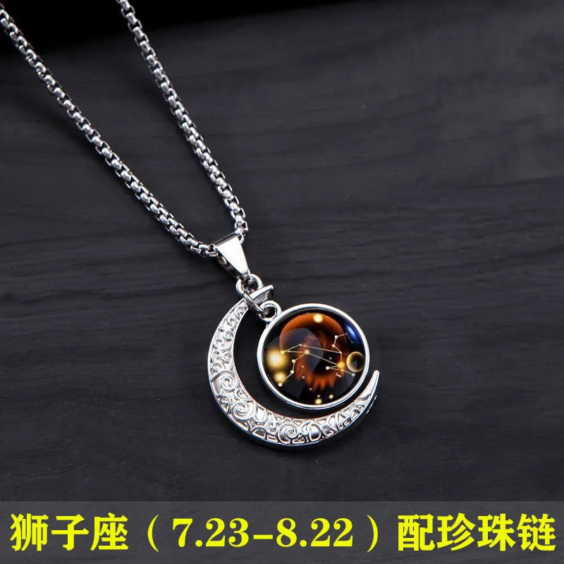 New Zodiac Sign Necklaces for Men Women Trendy Luminous Pendant Necklaces Cool Unique Couple Hip-hop Necklaces Stainless Steel