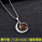 New Zodiac Sign Necklaces for Men Women Trendy Luminous Pendant Necklaces Cool Unique Couple Hip-hop Necklaces Stainless Steel