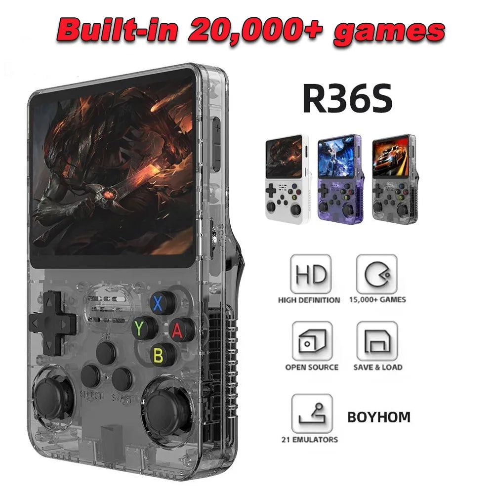 R36S Linux Open Source Retro Handheld Game Console 3.5 Inch 640*480 IPS Screen Plug and Play Built-in 15000+ Classic Games No