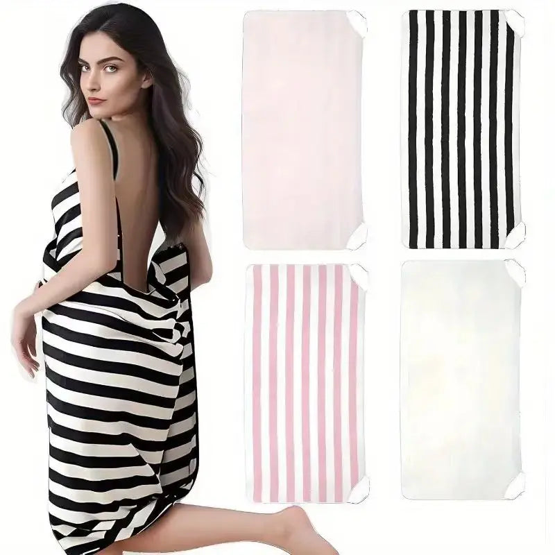 Wearable Striped Strappy Bath Towel for Women,backless Design,sexy and Fashionable.Coral Fleece Wearable Bath Towel,soft and Quick-drying