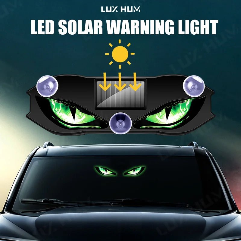 Solar Powered Car Window LED Light Vibration Activated Auto On/Off Devil's Eye Solar Charging Type-C Rechargeable Warning Light