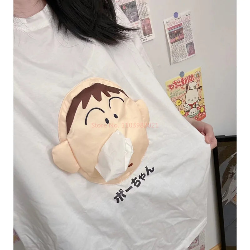 Anime Crayon Shin Chan Boochan T-Shirt Carry Paper With You Creative  Funny Cute Cartoo 3d Fun Dumb Paper Short Sleeve Gifts Toy