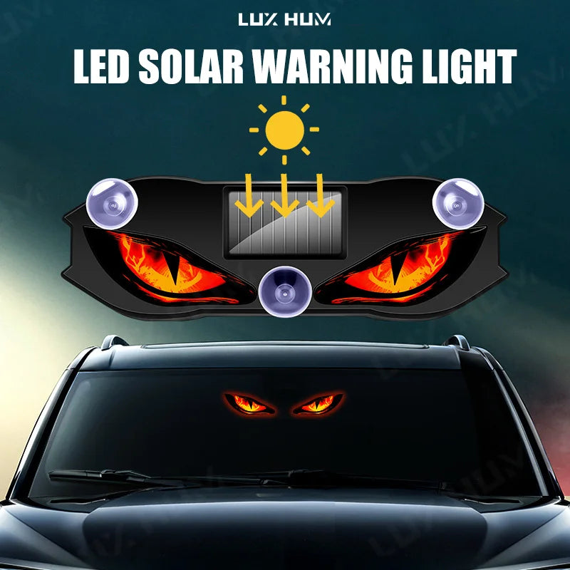 Solar Powered Car Window LED Light Vibration Activated Auto On/Off Devil's Eye Solar Charging Type-C Rechargeable Warning Light