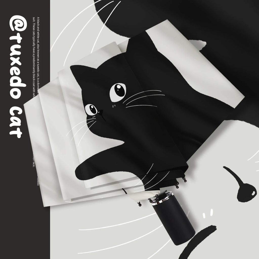 Classic Tuxedo Cats Auto Parasol - Heavy Duty UPF 50+ Black Lining, 8 Fiberglass Ribs Wind Resistant, Digital Print Foldable for
