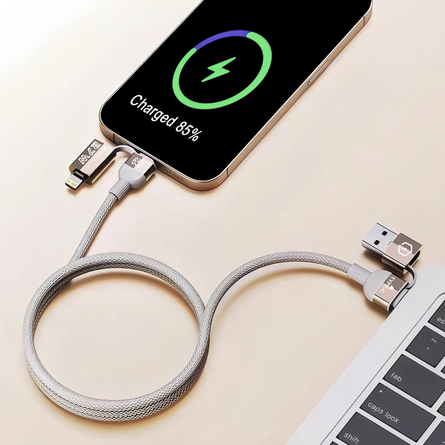 Magnetic 4 IN 1 USB Charge Cable for iPhone 15 14 13 Huawei Xiaomi 240W Fast Charge Data Line Portable Storage 2 IN 2 Charger