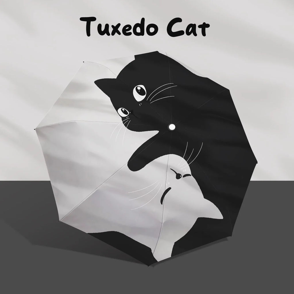 Classic Tuxedo Cats Auto Parasol - Heavy Duty UPF 50+ Black Lining, 8 Fiberglass Ribs Wind Resistant, Digital Print Foldable for