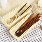 Rectangular Imitation Rattan Storage Basket Household Portable Tableware Storage Container Universal Save Space Faux Wicker Tray