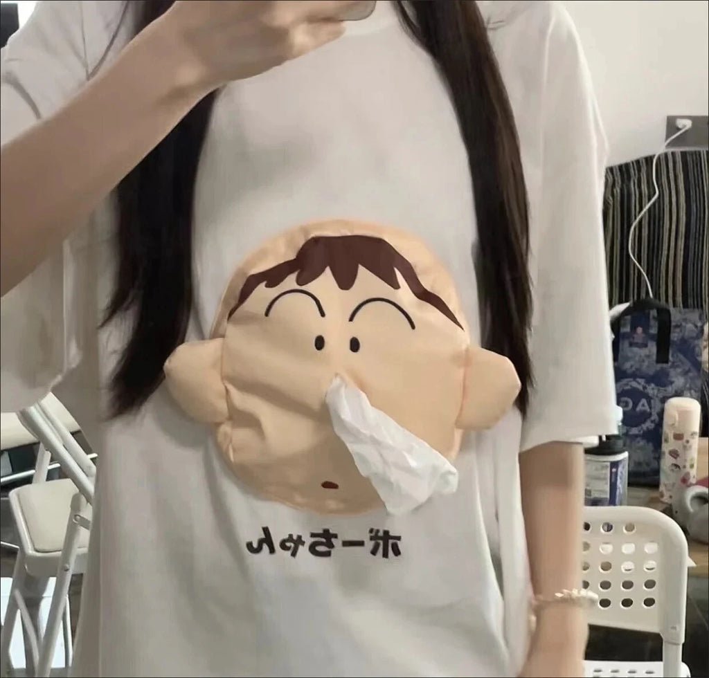 Anime Crayon Shin Chan Boochan T-Shirt Carry Paper With You Creative  Funny Cute Cartoo 3d Fun Dumb Paper Short Sleeve Gifts Toy
