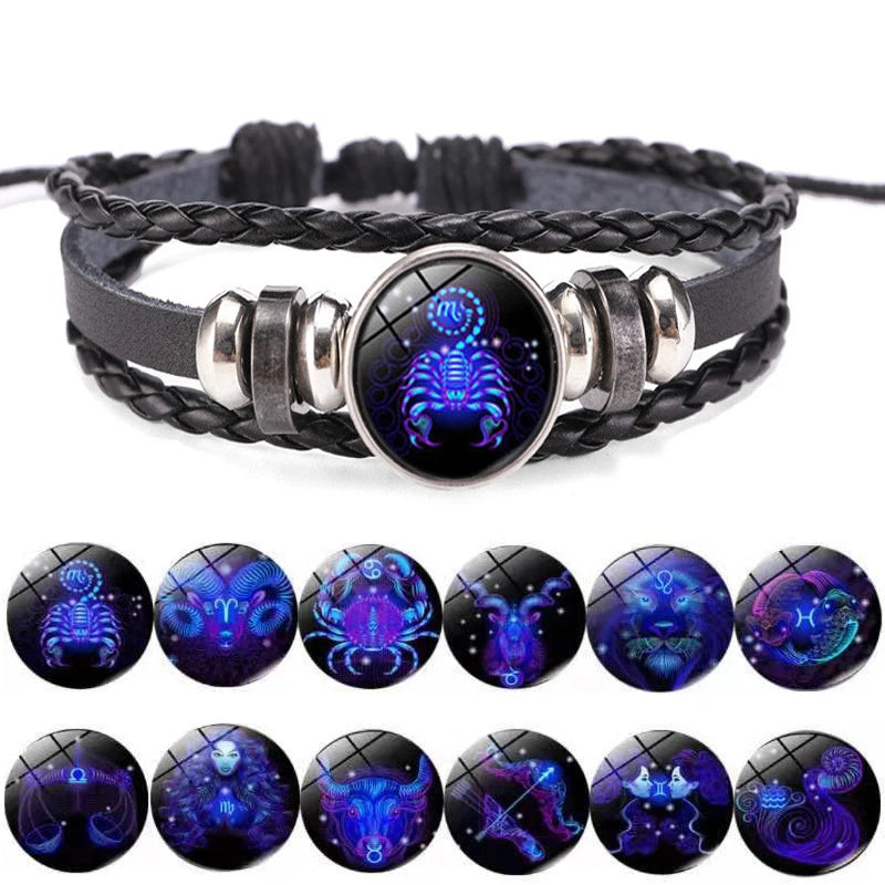 12 Zodiac Signs Constellation Charm Luminous Bracelet Men Women Fashion Multilayer Weave Leather Bracelet & Bangle Birthday Gift मुख्य तस्बिर