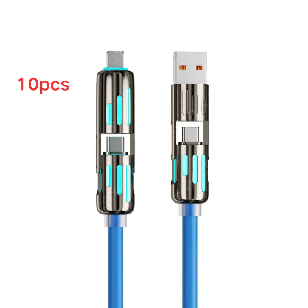 USB、Type C, lightning-Max 240W Fast Charging and Data Sync MFISH 4-in-1 Multi-Function USB Charging Cable for 16/15, iPad