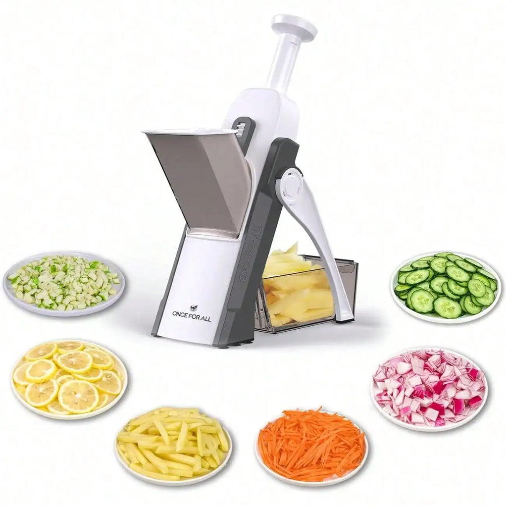 Safe Mandoline Slicer 5 in 1 Vegetable Chopper Food Potato Cutter, Strips Julienne Dicer Adjustable Thickness 0.1-8 mm Kitchen Chopping Artifact Fast Meal Prep