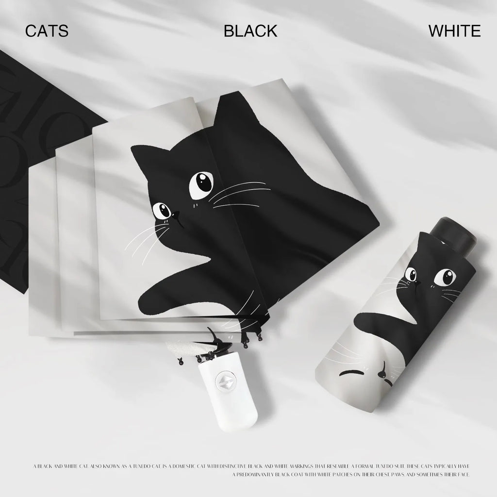 Classic Tuxedo Cats Auto Parasol - Heavy Duty UPF 50+ Black Lining, 8 Fiberglass Ribs Wind Resistant, Digital Print Foldable for