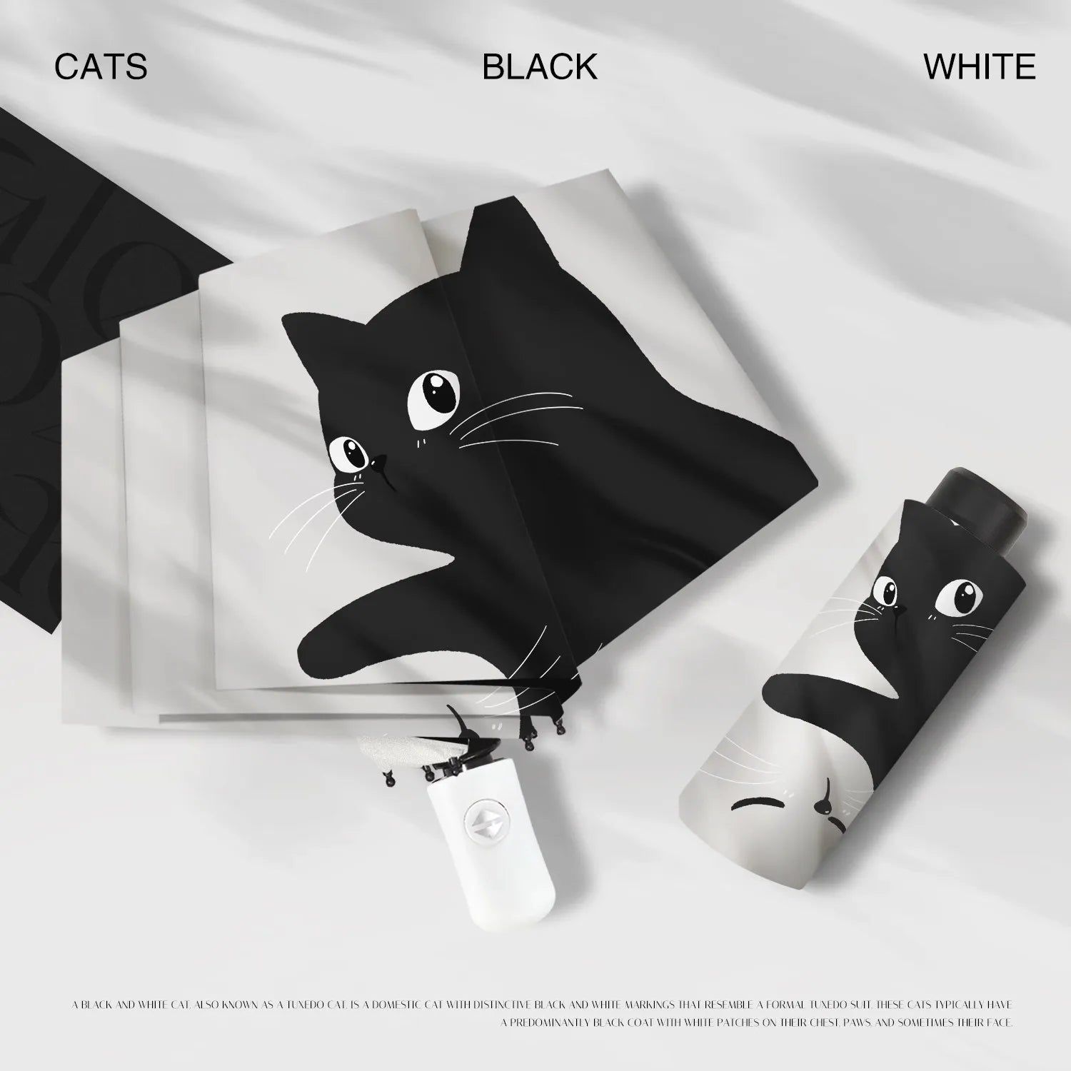 Classic Tuxedo Cats Auto Parasol - Heavy Duty UPF 50+ Black Lining, 8 Fiberglass Ribs Wind Resistant, Digital Print Foldable for