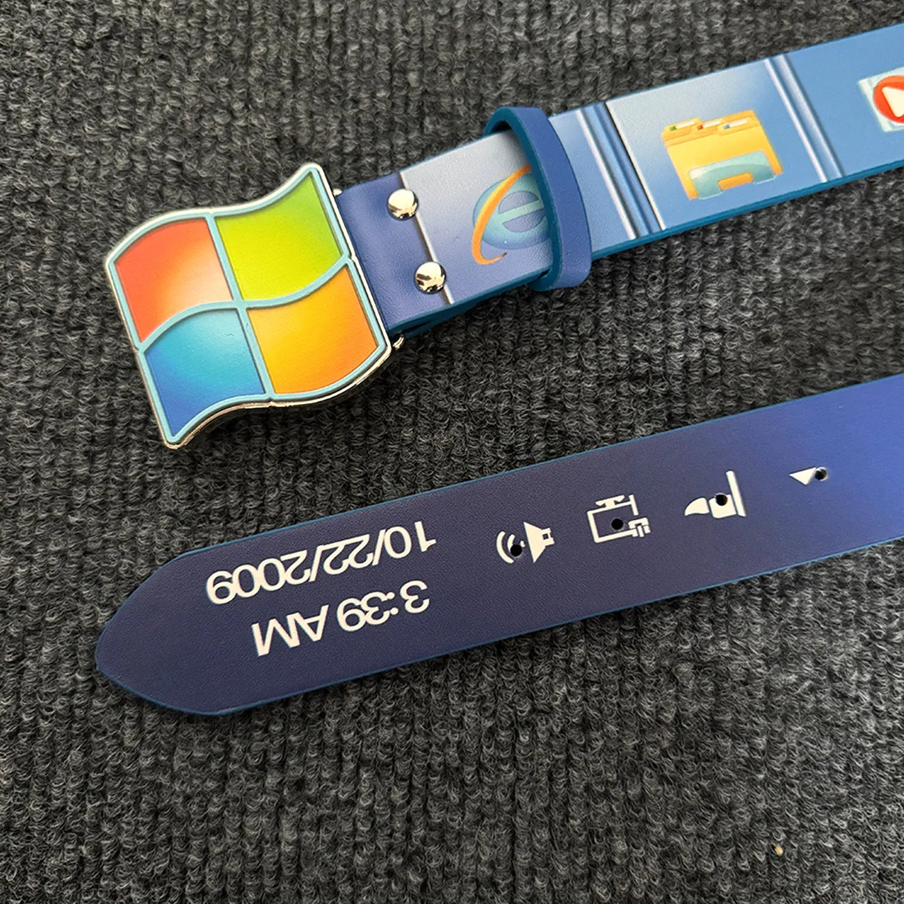 Windows7 Vintage Belt Retro Desktop UI Printed Pin Buckle Belt PU Casual Waist Strap for Men Women Y2K Denim Streetwear Nerd Style Accessory