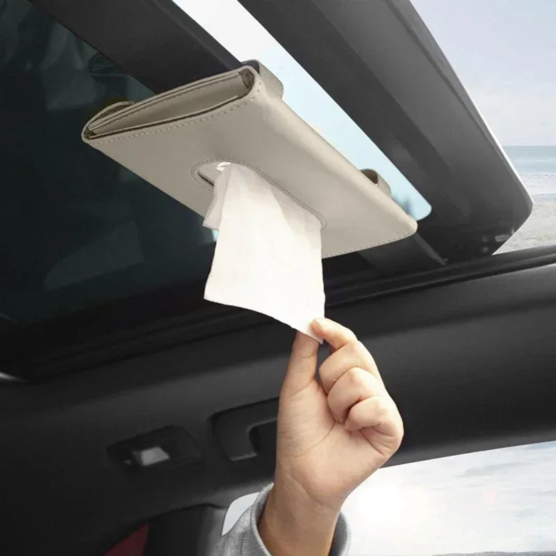 Car Tissue Box Hanging Sun Visor, Backrest Sunroof, Car Drawer Hanging Creative Leather Car Interior Supplies