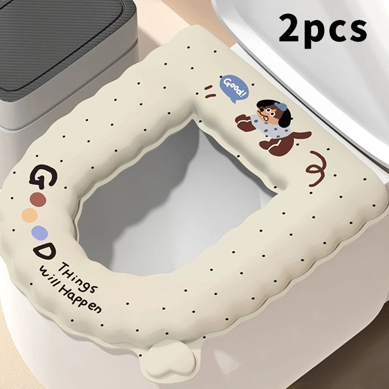 2pcs Waterproof Sticky Toilet Seat Cover - Soft Handle, All-Season Universal for Home