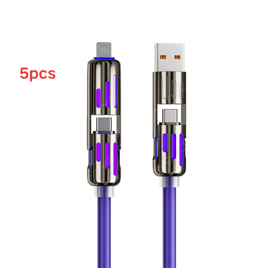 USB、Type C, lightning-Max 240W Fast Charging and Data Sync MFISH 4-in-1 Multi-Function USB Charging Cable for 16/15, iPad